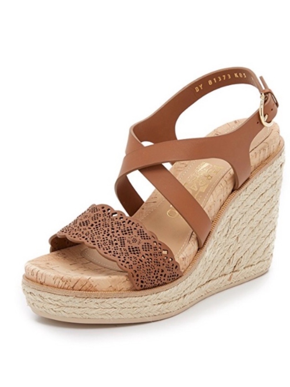 Salvatore Ferragamo Brown Laser-Cut Espadrille Wedge Sandals with Ankle Strap